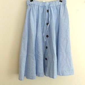 Striped Blue Skirt with Buttons and Drawstring